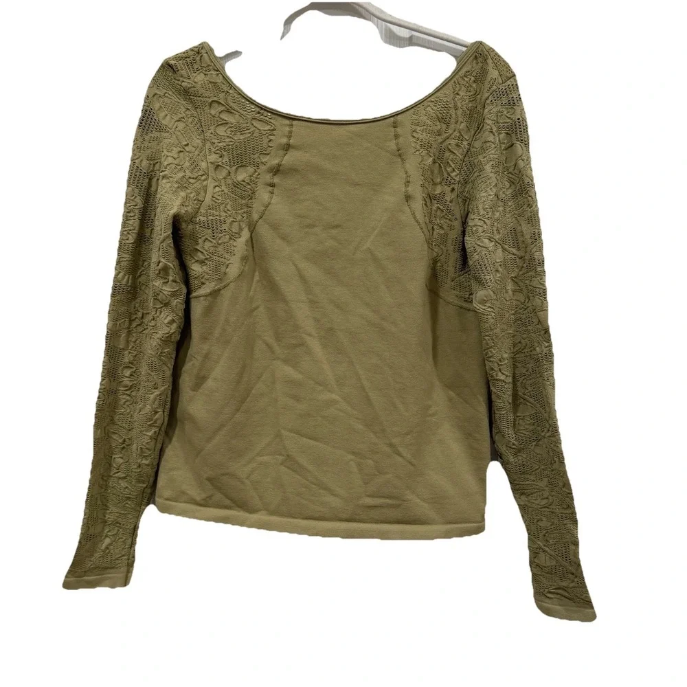 Anthropologie Top Womens L‎ Large Light Olive Perforated Lace Boat Neck Low Back
